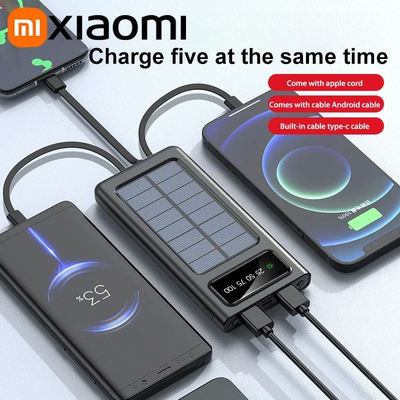 Banco de energía solar Xiaomi 200000 Batería de carga rápida móvil de gran capacidad mAh con cables USB 4 duales para iPhone Samsung/Free Envio a Cuba 15-21 dias - Image 4