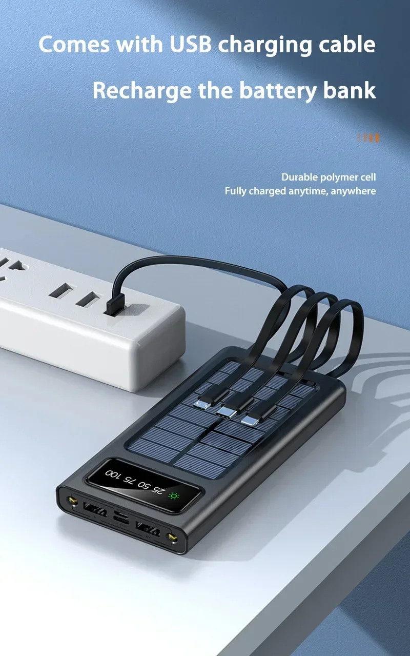 Banco de energía solar Xiaomi 200000 Batería de carga rápida móvil de gran capacidad mAh con cables USB 4 duales para iPhone Samsung/Free Envio a Cuba 15-21 dias - Image 22