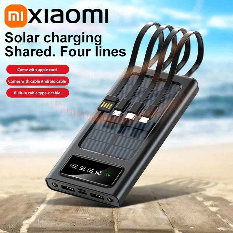 Banco de energía solar Xiaomi 200000 Batería de carga rápida móvil de gran capacidad mAh con cables USB 4 duales para iPhone Samsung/Free Envio a Cuba 15-21 dias