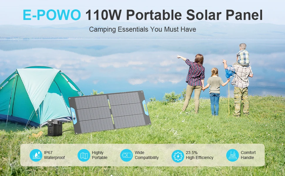 Panel solar portátil E-POWO 100W/200W, respaldo de energía de panel solar plegable impermeable IP67, cargador solar para central eléctrica RV/Free Envio a Cuba 15-21 dias - Image 9