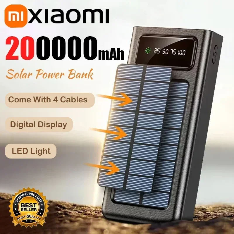 Banco de energía solar Xiaomi 200000 Batería de carga rápida móvil de gran capacidad mAh con cables USB 4 duales para iPhone Samsung/Free Envio a Cuba 15-21 dias - Image 2